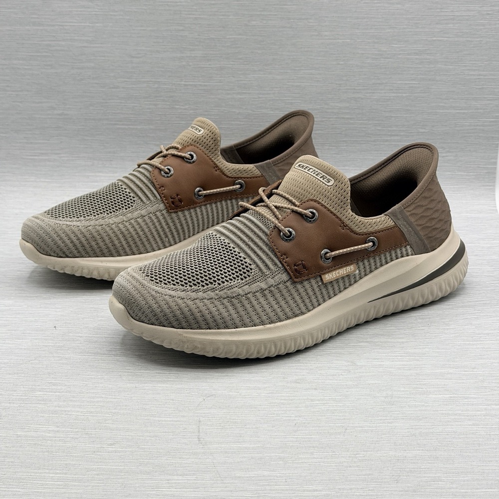 Skechers Slip Ins Men's 8 Wide 2E Shoes Taupe Brown Delson 3.0 Roth 210606